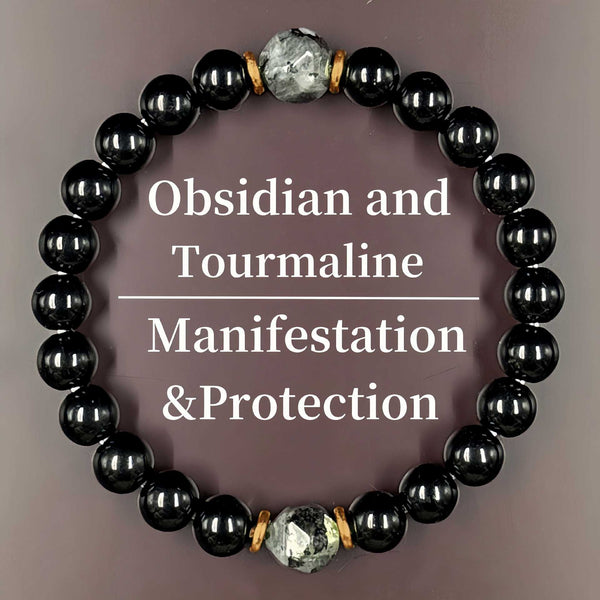 Pulsera Elástica Obsidiana Retro Tejida a Mano para Hombre