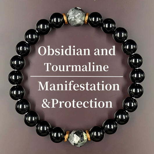 Pulsera Elástica Obsidiana Retro Tejida a Mano para Hombre