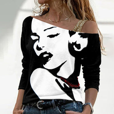 Blusa Casual Estampada con Cuello Diagonal Trendy - Image 3