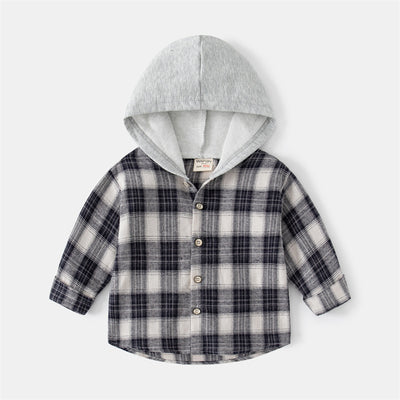 Camisa Infantil Coreana a Cuadros con Capucha - Manga Larga Trendy - Image 7