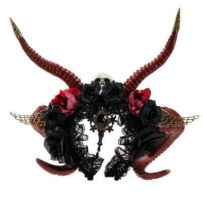 Diadema de Cuernos de Demonio Gótico - Accesorio Halloween Calavera Roja - Image 3