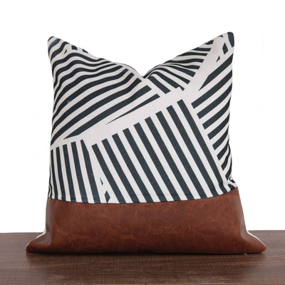 Funda de Almohada Cuero PU Nórdico con Costuras Geométricas