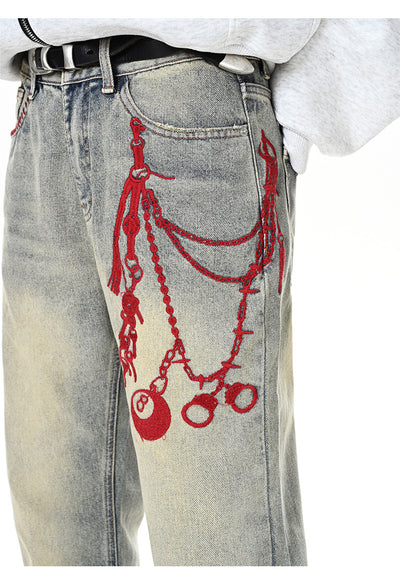 Pantalones Holgados con Bordado Vintage y Cierre - Image 10