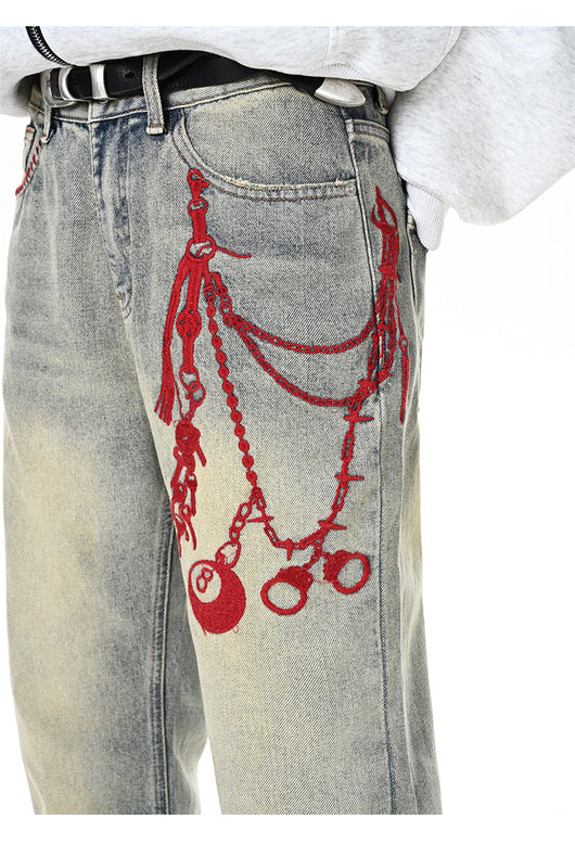 Pantalones Holgados con Bordado Vintage y Cierre - Image 10