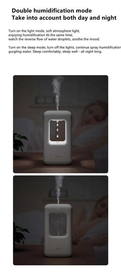 White anti-gravity water drop humidifier with visible mist output and 'Winben' brand name, on a white stand. - Image 9