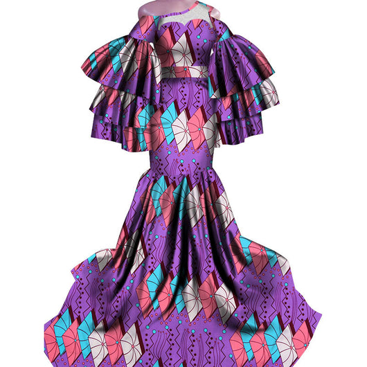 Vestido Largo Estampado Africano con Corte Sirena - Image 3