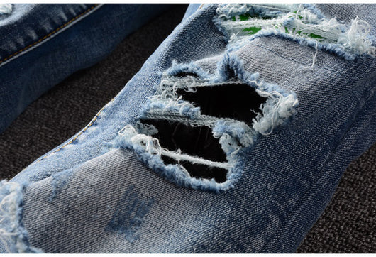 Jeans Slim Rotos a la Rodilla con Detalles en Cuero - Tendencia Urbana - Image 2