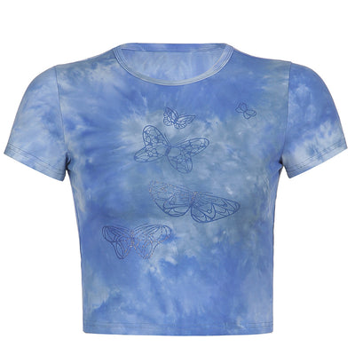 Blusa Estampado Tie-Dye Mariposas Cuello Redondo Ajustada Mujer - Image 8