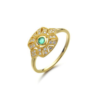 Anillo de Esmeralda Natural Vintage con Circón - Image 10
