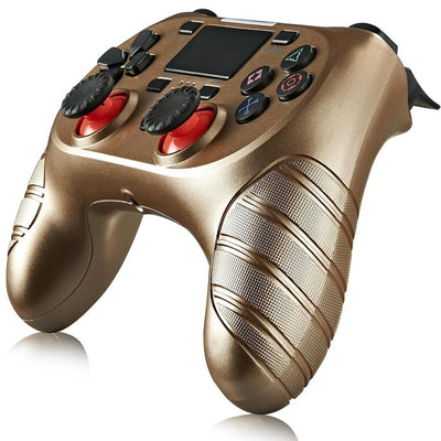 Luxury gold game controller with black analog sticks, red triggers, and a textured grip, featuring a touchpad and various buttons. - Image 4