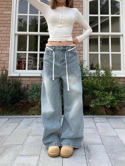 Pantalones Vaqueros Rectos Blancos Desgastados Estilo Vintage - Image 12