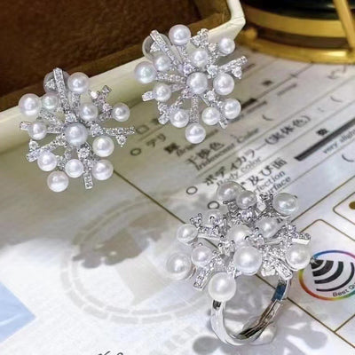 Conjunto de Aretes de Perla y Anillo Copo de Nieve - Image 6