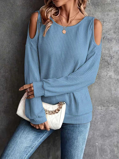 Blusa Manga Larga Hombros Descubiertos con Botones en la Espalda para Mujer - Image 15