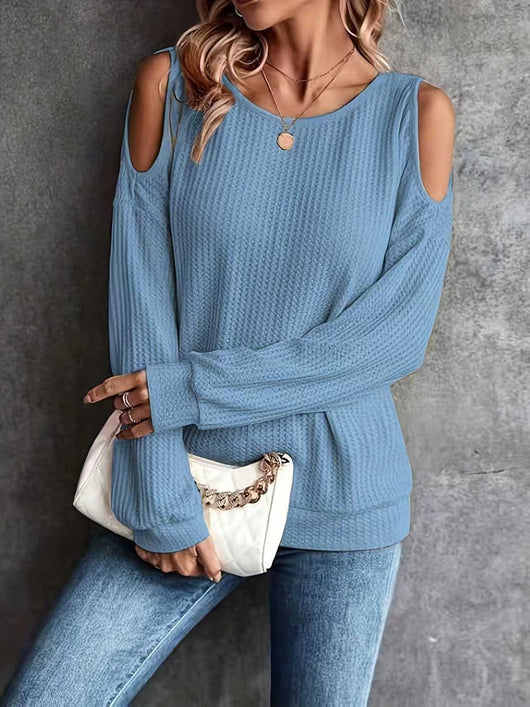 Blusa Manga Larga Hombros Descubiertos con Botones en la Espalda para Mujer - Image 15