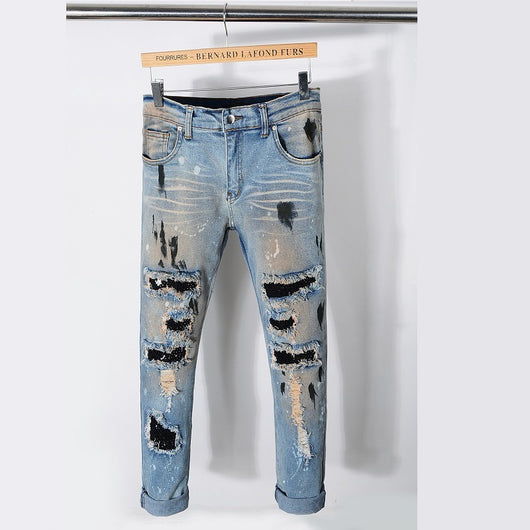 Jeans Vintage con Parches de Strass y Tinta Splash - Estilo Europeo Americano - Image 10