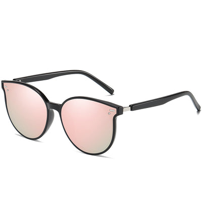 Transparent gray round frame polarized sunglasses with black-gray lenses on a white background. - Image 15