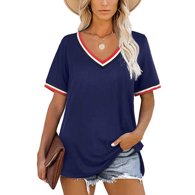Camiseta Rayas V Cuello Corte Europeo Americano - Image 13