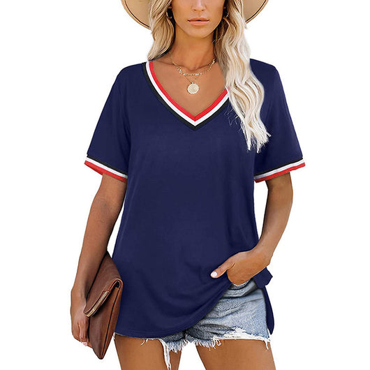 Camiseta Rayas V Cuello Corte Europeo Americano - Image 13
