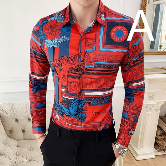 Camisa Baroque Slim Fit para Hombre - Diseño Party Estampado - Image 2