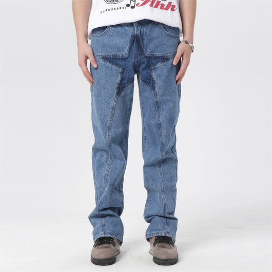 Jeans Hip-hop con Pentagrama y Cierre Lateral para Hombre