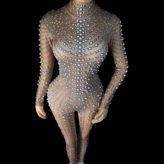 Anillos de Danza y Yoga en Tono Piel con Perla - Enterizo Elástico para Mujer