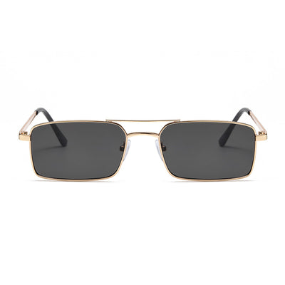 Black rectangular sunglasses with a double beam and dark gray lenses, angled on a white background. - Image 3