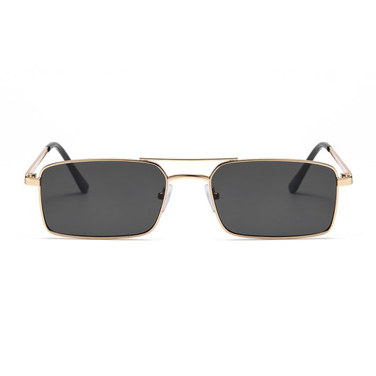 Black rectangular sunglasses with a double beam and dark gray lenses, angled on a white background. - Image 3
