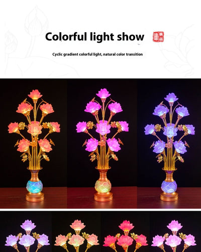 Linterna LED de Loto en Vidrio Coloreado para Altar Budista - Image 28