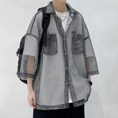 Camisa de Protección Solar Manga Tres Cuartos Hueca para Hombre - Image 5
