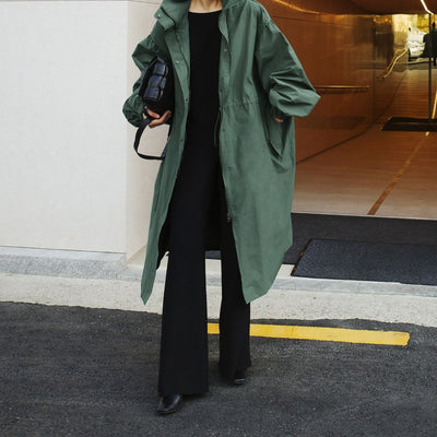 Gabardina Larga Coreana Otoño - Cuello de Pie con Cintura Ajustable - Image 5