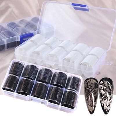 Manicura Elegante Encaje Negro y Blanco - Image 6
