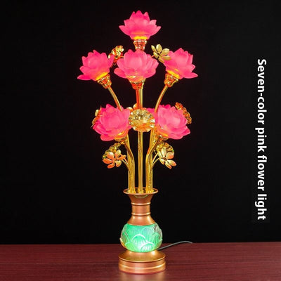 Linterna LED de Loto en Vidrio Coloreado para Altar Budista - Image 4