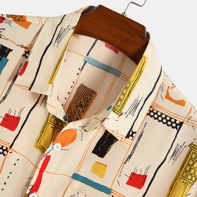 Camisa Casual de Manga Corta con Estampado Étnico para Hombre - Image 9