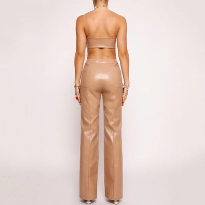 Conjunto de Dos Piezas: Chaleco de Cuero PU y Pantalón Recto para Mujer - Image 9