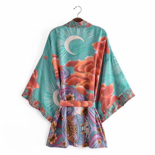 Kimono Cardigan Suelto con Estampado de Luna y Cinturón - Image 12