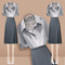 Conjunto de Blusa Satinada Manga Corta con Solapas Finas