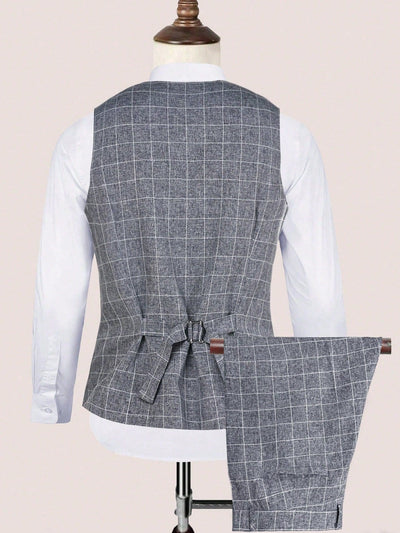 Chaleco y Pantalón de Vestir a Cuadros para Hombre - Conjunto Ejecutivo de 2 Piezas - Image 12
