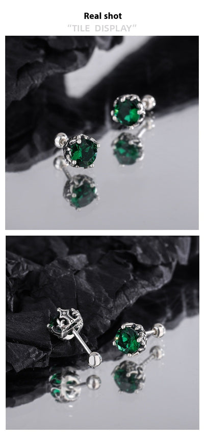 Aretes de Plata Esterlina S925 con Circón Esmeralda y Cierre de Tornillo - Image 16
