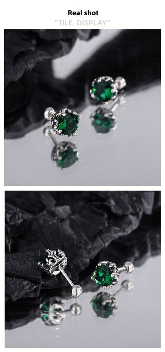 Aretes de Plata Esterlina S925 con Circón Esmeralda y Cierre de Tornillo - Image 16