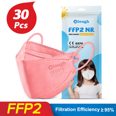 Black FFP2 kids mask with ear loops, shown next to its packaging for a 10-piece pack. - Image 15