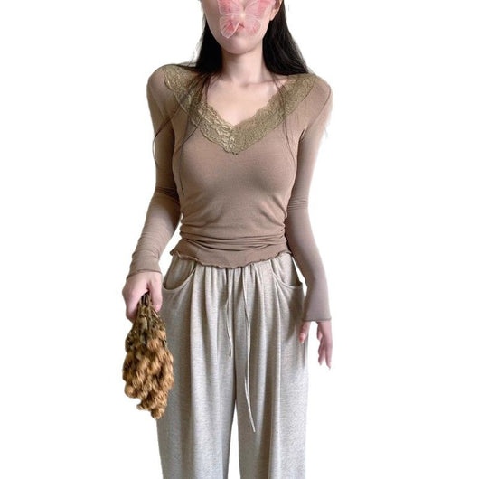 Blusa Base Elegante de Encaje con Cuello en V y Manga Larga - Image 6