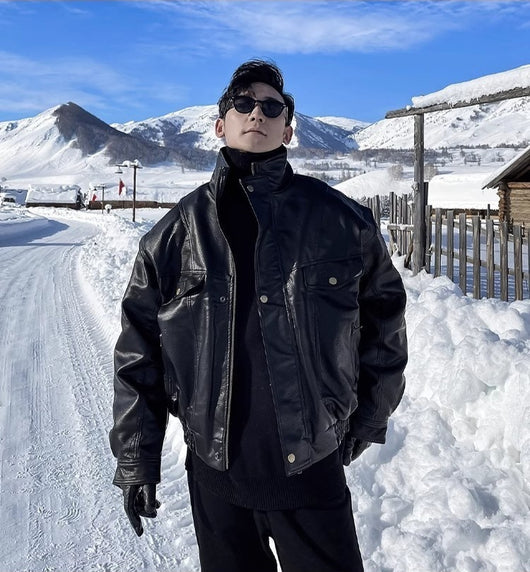 Abrigo de Cuero Piloto Forrado Térmico para Hombre - Talla Grande Invierno - Image 8