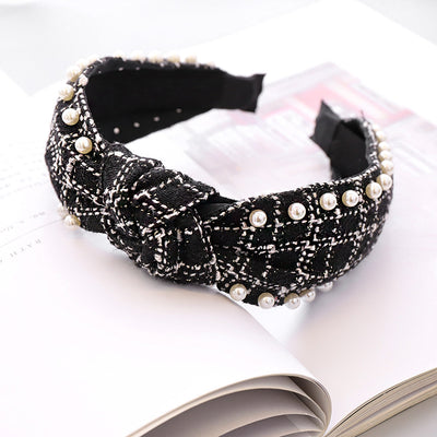 Diadema de Perlas Étnica con Tela Escocesa Clásica - Image 7