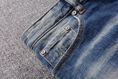 Jeans Slim Vintage Rotos con Parches para Hombre - Image 23
