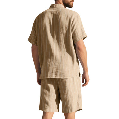 Conjunto de Dos Piezas: Camisa Jacquard a Rayas y Shorts para Playa - Image 19