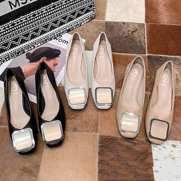 Zapatos Cómodos Abuela con Hebilla Cuadrada y Tacón Grueso - Todo Clima