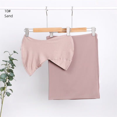 Pañuelo Modal Transpirable de Color Sólido con Gorro Integrado en Chiffon Perla - Image 12