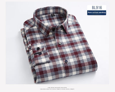 Camisa de Cuadros Algodón Peinado Manga Larga para Hombre - Casual Profesional Otoño Invierno - Image 13