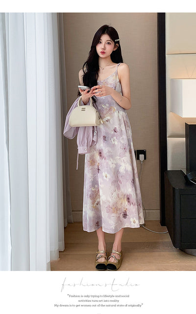Conjunto Dos Piezas: Vestido Slip Estampado Morado con Cardigan Suave - Image 17