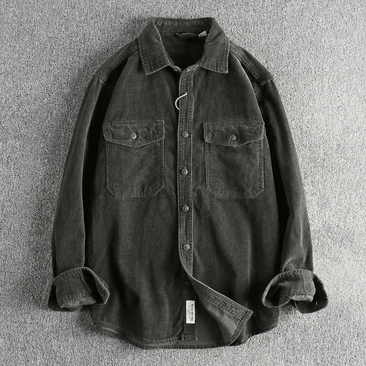 Camisa de Pana Retro de Algodón con Manga Larga para Hombre - Image 12